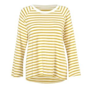 CAbi Standard Sweatshirt Yellow Striped Top | Women's Sz M
